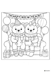Party Bears Coloring Sheet with Drinks Gifts and Balloons
