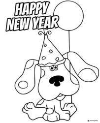 Party Hat Dog Happy New Year Coloring Page with Balloon