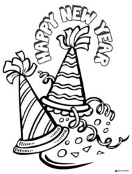 Party Hats Coloring Page with Confetti and Streamers