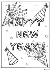 Party Popper and Hat Happy New Year Coloring Sheet