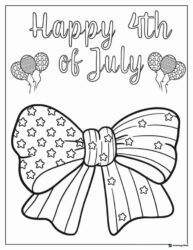 Patriotic Bow Coloring Page with Stars and Balloons