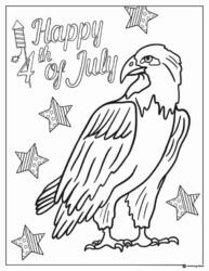 Patriotic Eagle Coloring Page with Stars and Fireworks