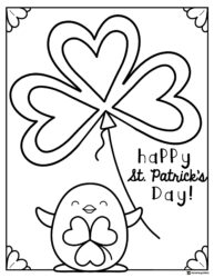 Penguin Coloring Page with Shamrock Balloon and Greeting