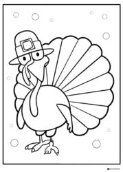 Pilgrim Hat Turkey Coloring Page with Bubbles Background
