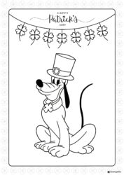 Pluto St. Patricks Day Coloring Page with Hat and Shamrock