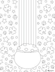Pot of Gold Coloring Page with Falling Rainbow Stripes