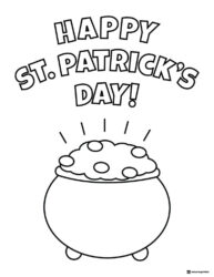 Pot of Gold Coloring Page with Happy St. Patricks Day Text