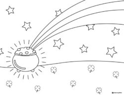 Pot of Gold Coloring Sheet with Rainbow and Starry Sky