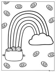 Pot of Gold and Rainbow Coloring Page with Falling Coins