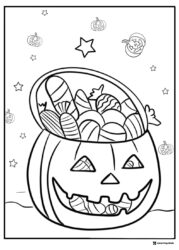 Pumpkin Candy Bucket Coloring Page with Stars