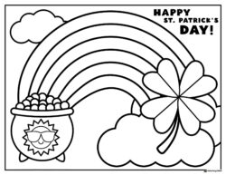 Rainbow and Clover Coloring Page with Holiday Greeting