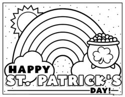 Rainbow and Pot of Gold Coloring Page with Festive Text