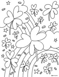 Rainbow and Shamrocks Coloring Page with Stars and Coins
