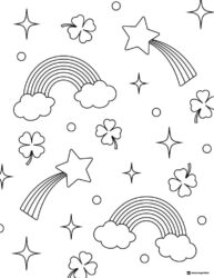 Rainbow and Star Pattern Coloring Sheet with Lucky Icons