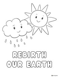 Rebirth Our Earth Coloring Page with Sun Cloud and Raindrops