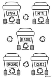 Recycling Bin Coloring Page for Paper Plastic Glass and More