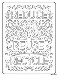 Reduce Reuse Recycle Coloring Page with Decorative Tree