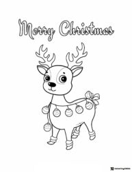 Reindeer Coloring Page with Hanging Christmas Lights