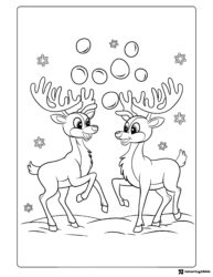 Reindeer Coloring Page with Snowflakes and Snowballs