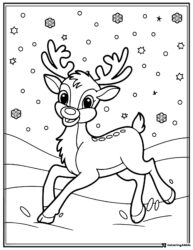 Reindeer Coloring Page with Snowy Night and Stars