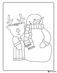 Reindeer and Snowman Coloring Page with Scarves and Smiles