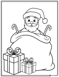 Santa Claus Coloring Page with Gift Sack and Candy Canes