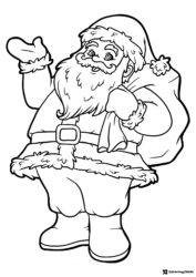 Santa Claus Coloring Page with Gift Sack and Waving Hand