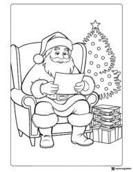 Santa Claus Coloring Page with Letter and Christmas Tree
