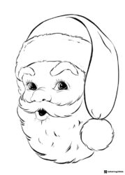 Santa Coloring Page with Jolly Face and Fluffy Hat