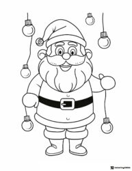 Santa Coloring Page with String Lights and Hat