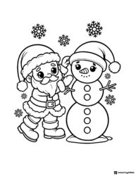 Santa and Snowman Coloring Sheet with Snowflakes and Smiles