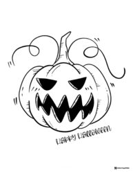 Sharp Toothed Pumpkin Coloring Page with Twisting Vines