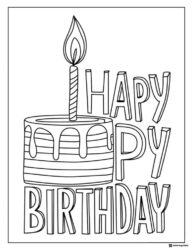 Simple Birthday Cake Coloring Page with Candle and Drip Icing