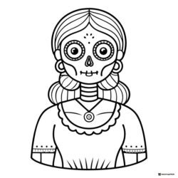 Simple Day of the Dead Girl Coloring Page with Face Paint