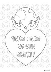 Simple Earth Day Globe Coloring Page with Bold Outlined Text