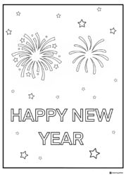 Simple Fireworks Happy New Year Coloring Page