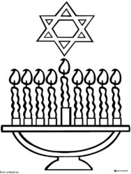 Simple Menorah Coloring Page with Star of David Above