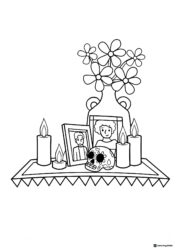 Simple Ofrenda Coloring Page with Photos Candles and Flowers