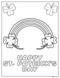 Simple Rainbow and Shamrocks Coloring Page with Festive Text