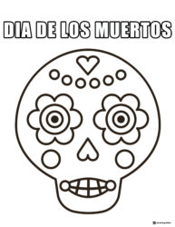 Simple Sugar Skull Coloring Page with Dia de Los Muertos Text