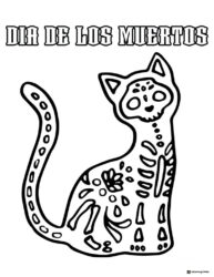 Skeleton Cat Coloring Sheet with Dia de los Muertos Lettering