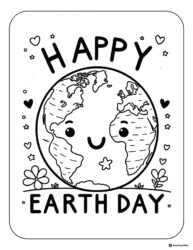 Smiling Earth Character Coloring Page with Stars and Hearts