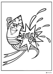 Smiling Firework Character Coloring Page with July 4th Burst