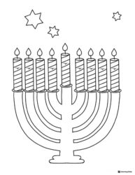Smiling Menorah Candles Coloring Sheet with Stars Above