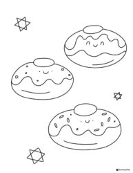 Smiling Sufganiyot Coloring Sheet with Stars of David Around
