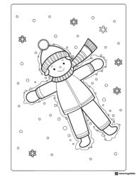 Snow Angel Coloring Page with Child and Falling Snowflakes