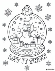 Snow Globe Coloring Page with Presents and Snowman