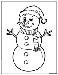 Snowman Coloring Sheet with Santa Hat and Button Details