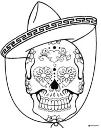 Sombrero Skull Cinco de Mayo Coloring Page with Floral Design