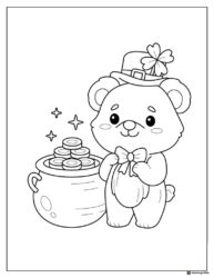 St. Patricks Day Bear Coloring Page with Pot of Gold